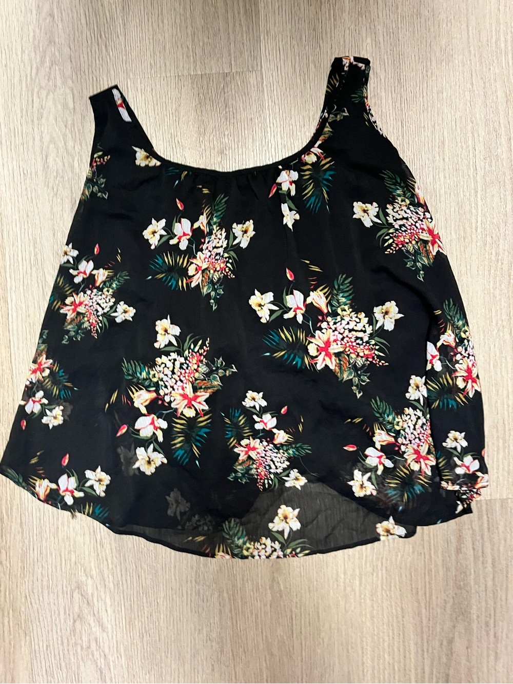 Ambiance Black Floral Scoop Neck Camisole Size 2X